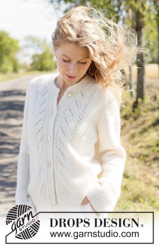 Bild på "Ivory Leaf Cardigan" stickad i Drops Air 266-5